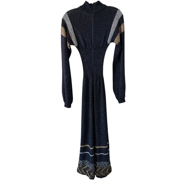 Vintage 70's Wenjilli Black Metallic Knit Maxi Sweater Dress Size 5/6 - Picture 8 of 10